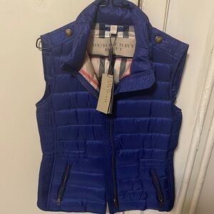 Burberry Brit vest size s navy blue & plaid filled with goose white down